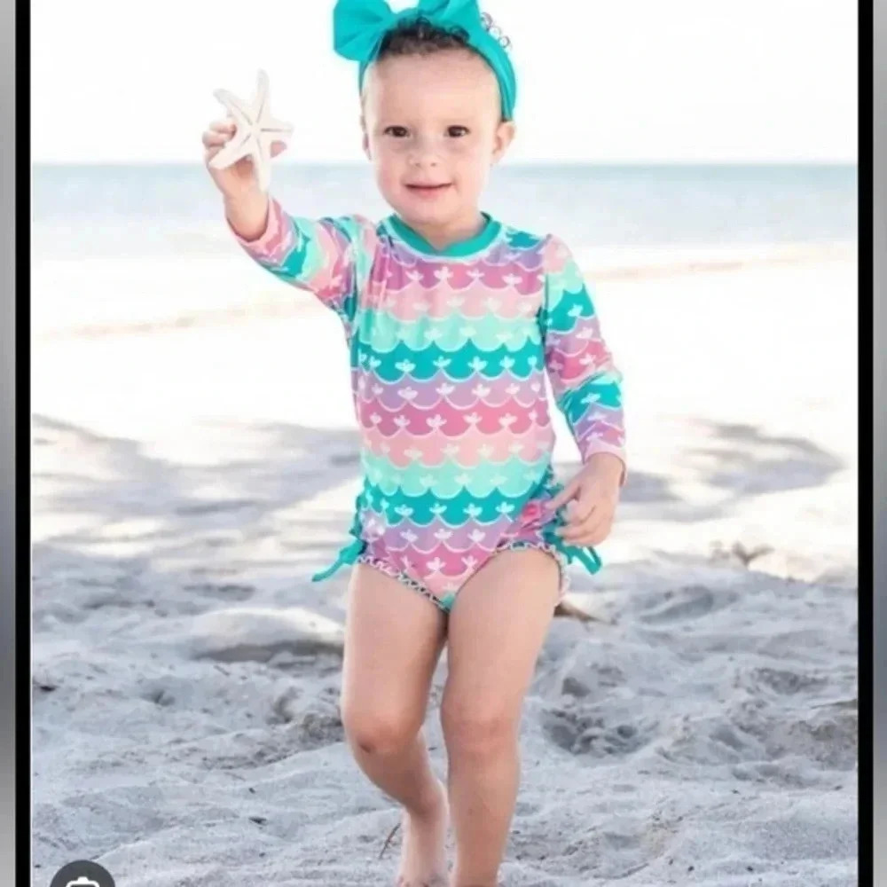 rufflebutts one piece rash guard size 12-18 months mermaid